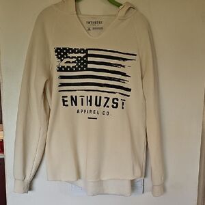 Enthuzst Cream Hoodie with Flag Print. Size Small.